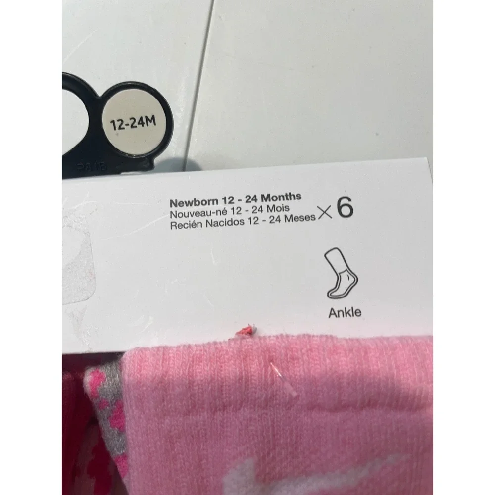 Nike 6 Pack Lightweight Ankle Socks Infant Toddler Pink Leopard Print NN0662-AA7